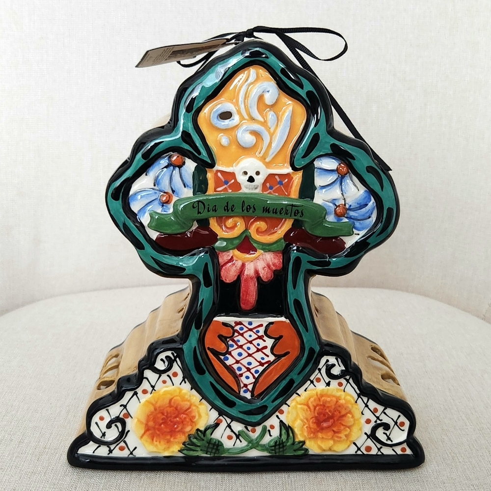 Blue Sky Clayworks Dia de los Muertos Altar Cross Tealight Candle Luminary - New